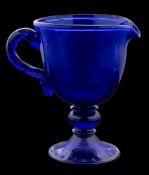 A 'Bristol' blue glass jug: with spiral twist handle,