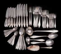 A 20th century Austrian silver part flatware service: initialled, includes; six table forks,