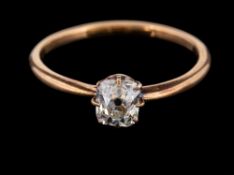 A diamond single stone ring,: the old cushion shaped diamond estimated to weigh 0.