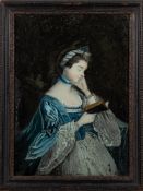 English School late 18th Century A reverse glass painting: of a lady, half-length,