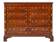 A George III oak, walnut crossbanded and marquetry mule chest, late 18th century,
