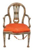 A Venetian carved and painted wood elbow chair, third quarter 18th century,
