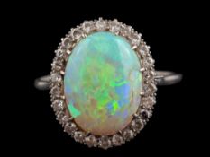 An early 20th century opal and diamond ring,