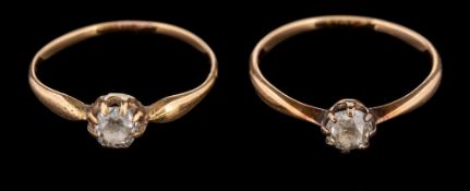 A diamond ring,: set with an old cut diamond, estimated to weigh 0.