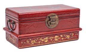 A Chinese red lacquered table casket: of rectangular outline,