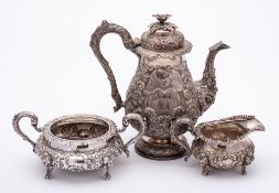 A William IV silver matched three-piece tea service, maker James Le Bas, Dublin,
