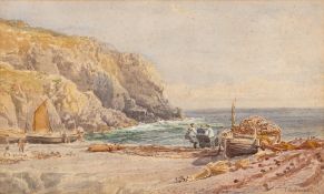 Samuel Phillips Jackson [1830-1904]- Wooden ship hulk at low tide,:- signed bottom left,