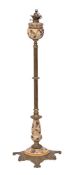 A brass and Doultonesque pottery adjustable column standard lamp:,