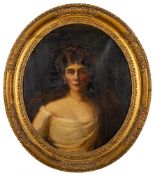 English School Circa 1900- Portrait of a lady, head and shoulders,:- with auburn hair and blue eyes,