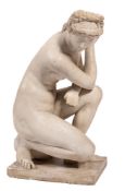 A sculpted white marble Grand Tour model of the Crouching Venus,
