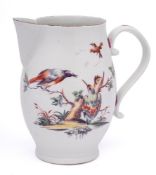 A Derby jug: painted with colourful birds in flight and on branches,