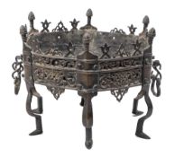 An Indo-Persian or Deccani bronze brazier: of hexagonal outline,