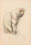 Attributed to Charles Knight [1901-1990]- Seated cat,:- pencil, pen and brown ink drawing 14 x 10cm.