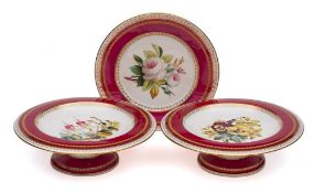 A late 19th century English porcelain botanical part dessert service: each piece painted with a