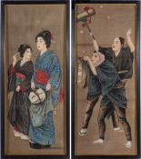 A 20th century Japanese watercolour portrait on silk: depicting two Bijins,