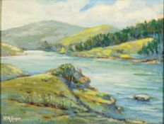 * William Alan Couper [1891-1972]- Upland river valley,:- signed bottom left oil on board,