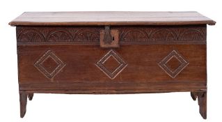 An oak coffer: early 17th century and later elements,