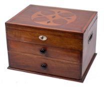 A 19th Century inlaid specimen wood tea caddy: of rectangular outline,