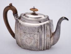 A George III silver teapot, maker George Burrows (I), London, 1797: monogrammed,