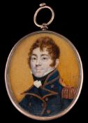 English School early 19th Century- A miniature portrait of a naval officer said to be 'Francis Eyre,