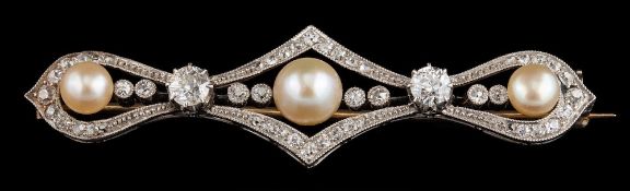 A pearl and diamond brooch,