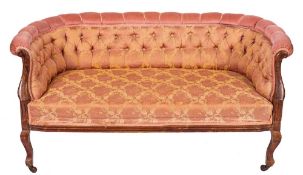 A suite of Victorian stained beech and button upholstered salon furniture, late 19th century,