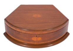 An Edwardian mahogany and inlaid bow fronted work box:, crossbanded in satinwood,