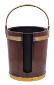 A Georgian mahogany and brass bound plate bucket: of coopered tapering form,