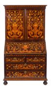 A late 18th Century rosewood and floral marquetry bureau cabinet:,