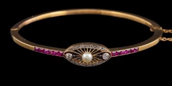 A ruby, diamond and pearl bangle,: the 3.