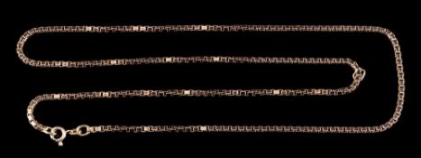 A 9 carat gold necklace, composed of square links, stamped 375: with London import marks, 61cm long.