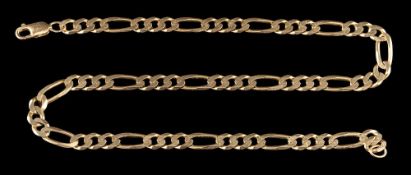 A 9 carat gold curb link chain: composed of flattened curb links, stamped 375, 42cm long, 21.5g.