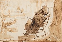 * Rodney Joseph Burn [1899-1984]- The Artist's Wife in Kensington Gardens,:- signed, pen,