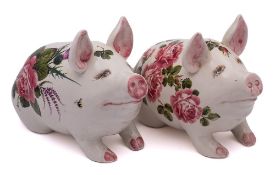 Two Exon Wemyss Ware pigs: each modelled in seated posture,