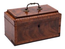 A George III mahogany and kingwood crossbanded tea caddy: of rectangular outline with shallow domed
