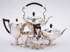 An Edward VII matched silver five-piece tea service, maker Thomas Bradbury & Sons, London,