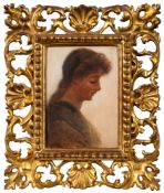 English School Circa 1900 - Portrait of a young woman, head and shoulders,:- oil on board, 13 x 9.