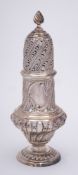 An Edward VII silver sugar caster, maker Thomas Bradbury & Sons, London, 1905: of baluster form,