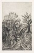 * Ken Kiff [1935-2001]- Figure in garden with frog, butterfly and snake,:- etching,