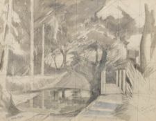 * John Northcote Nash [1893-1977]- Baxted Ford,:- a woodland path by a stream signed bottom left,