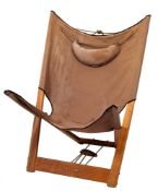 A pair of Scandinavian beech and canvas folding chairs:, designer unknown, possibly Skargaarden,