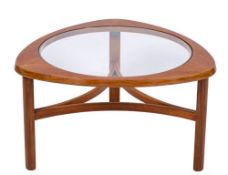 A Nathan 'Atomic' teak coffee table,:- the elliptical top inset circular glass,