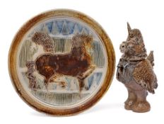 *Jennie Hale [Contemporary] a stoneware plate and anthropomorphic jar and cover: the former incised