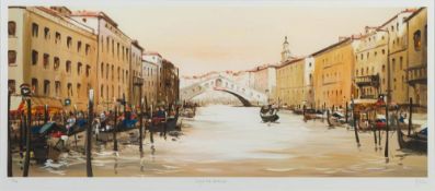 * Hendersen Cisz [b.1960]- View of Venice,:- print, signed and inscribed numbered 35/195, 37 x 84cm.