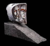 Bertil Vallien for Kosta Boda 'Janus Head': the axe shaped clear glass sculpture modelled with a