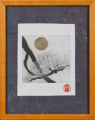 * Denny Long [1944-2018]- Pine & Moon,:- etching and mixed media image size 9.5 x 9.5cm.