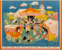 * Peggy Wickham [1909-1978]- Funfair; Village scene,:- colour prints, two, each 46 x 58cm.