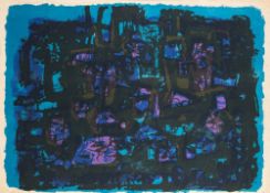 * Henry Cliffe [1919-1983]- Abstract, blue,:- lithograph signed and dated /59 bottom right margin,