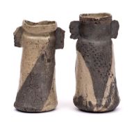 *Sarah Bradshaw [Contemporary] two slab built stoneware vases: of tapering cylindrical form,