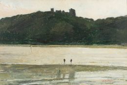 * Gordon Stuart [1924-2015]- Figures in an estuary at low tide, view to a tower beyond,